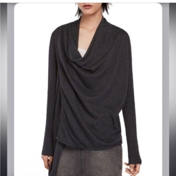 All Saints/ Drina Asymmetrical Cardigan/ Wool/ Shoulder zipper/ Size US 6 - Picture 3 of 14